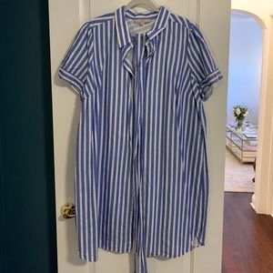 Striped shirt dress with tie belt